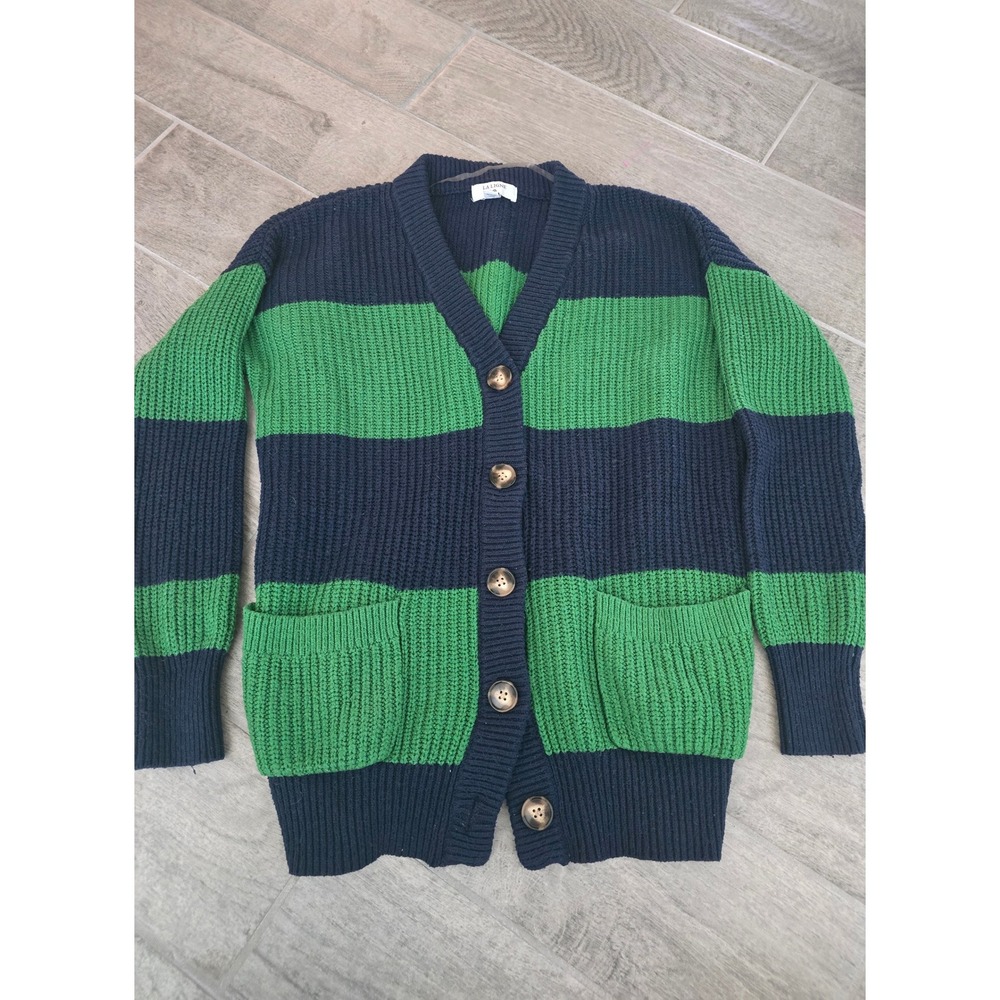 La Ligne x Target Striped Chunky Knit‎ Cardigan Sweater Green Blue XXS Oversized